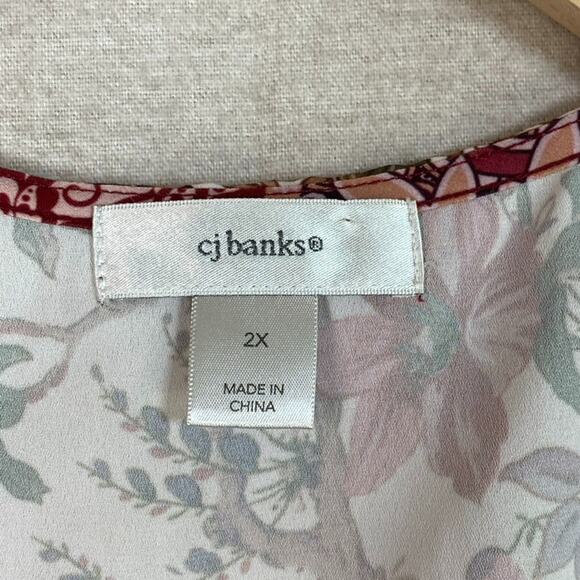 CJ Banks Womens Patchwork Floral Sleeveless Vest Size 2X Boho Fringe Kimono - Picture 5 of 11